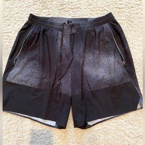 Lululemon black and gray shorts. Size large, linerless, 7” inseam